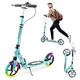 Scooter Para Crianças A Partir De 8 Anos Adolescentes E Adultos Scooter Dobrável Com Sistema De Frenagem Dupla Guidão Ajustável Suporte Máximo 99 8 Kg 20 3 Cm Rodas Grandes Azul