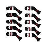 Scott Edward 10 Peças De Capa De Taco De Golfe De Malha Para Tacos De Golfe E Meias Básicas Lavável E Durável Para Golfe Clube Protetor De Cabeça Black Red White Warning Stripes