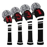 Scott Edward Capas De Cabeça De Golfe De Malha 4 Peças Feitas À Mão Se Encaixam Bem Para Driver E Madeiras De Fairway Com Pescoço Longo Pom Pom Conjunto De Capas De Cabeça De Taco De Golfe Preto Verme