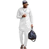 SEA ALP Conjunto De Terno Masculino De 2 Peças Casual Manga Comprida Dashiki Camisa E Calça Solto Simples Africano Branco M