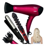 Secador De Cabelos 2100w E Modelador De Cachos E Chapinha