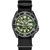 Seiko 5 Relógios Automáticos Coleção Esportiva Mostrador Camuflado Verde Com Pulseira De Nylon Preta SRPJ37 Black Militar