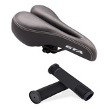 Selim Mtb Vazado Costurado Cor Preto Manopla Preta Confort