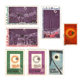 Selo Eclipse Solar Conjunto De 7 Selos Diferentes Países
