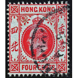 Selo Hong Kong colônia Four Cents King Edward Ii 1907 Raro