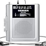 SEMIER Leitor De Cassete Walkman Com AM FM Leitor De Fita Cassete Vintage Compacto Com Alto Falante Grande Conector Para Fone De Ouvido Clipe De Cinto Removível Gravação De Microfone Alimentado
