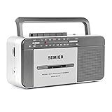 SEMIER Reprodutor De Fitas Cassete Retrô Boombox AM FM Rádio Estéreo Alimentado Por CA Ou Operado A Bateria Gravador De Fita Casette Vintage Portátil Com Alto Falante Grande E Conector De Fone De