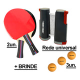 Sensei Kit Ping Pong 2 Raquetes Tênis De Mesa Profissional Cor Vermelho E Preto Lisa Rede