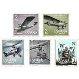 Série Completa Selo 1074 1078 Espanha 1961 Aviação Espanhola