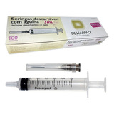 Seringa 3ml Luer Slip Agulha 25x7 Caixa C 100 Unidades Capacidade Em Volume 3 Ml