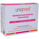 Seringa Insulina 0,3ml 6x0,25mm 31g Uniqmed Caixa Com 100un