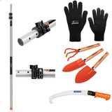 Serrote Podador Conjunto 3 Pçs Jardinagem Luva Cabo 5 Metros