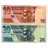 Set Cédulas Zimbabwe 10 E 20 Dollars Fe