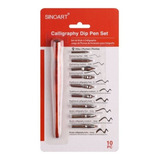 Set Para Caligrafia Com Cabo E Penas Sinoart 10 Peças
