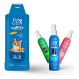 Shampoo Condicionador Para Gatos Perfume Kit Banho Completo 