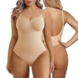 Shaperx Body Com Costas Baixas Para Mulheres, Controle De Barriga, Modelador Sem Costura, Modelador De Corpo, Tanga, Bege, G-gg