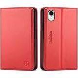 SHIELDON Capa Para IPhone XR Capa Carteira De Couro Genuíno Para IPhone XR Design Flip Livro Capa Com Suporte E Bloqueio RFID Compartimentos Para Cartão Fecho Magnético Compatível Com IPhone XR 6 1 Polegadas 2018 Vermelho