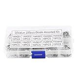 Shipenophy 13 × 7 × 2 Sortimento Diodo 100pcs 10 Valores Retificador Diodo Sortimento Eletro Kit 1n40011n4007 1n58171n5819 Com Caixa