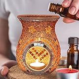 SHMILMH Queimador De óleo Essencial Difusor De óleo De Aromaterapia De Incenso Aquecedor De Fragrâncias Vidro Mosaico Tealight Castiçal Queimadores Para Decoração De Quarto De Casa Laranja 14 Cm De Altura