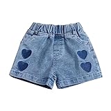 Short Ativo Infantil Infantil Meninas Cor Clara Bordado Amor Estampado Cintura Elástica Jeans (azul, 12-18 Meses)