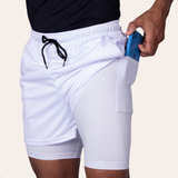 Short Bermuda 2 Em 1 Masculino Academia Bolso Celular Calção
