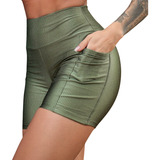 Short C bolso Feminino Academia Corrida Poliamida 3d Fitness