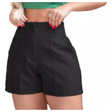 Short Curto Cintura Alta Feminino Alfaiataria