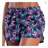Short Curto Mash Moda Praia Estampa Tropical Joy Microfibra