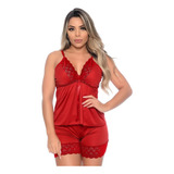 Short Doll Baby Doll Pijama Confortável Renda Sensual Luxo