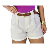 Short Feminino Alfaiataria Com Cinto De