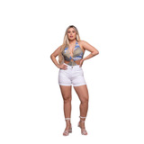 Short Feminino Jeans Branco Liso Cintura