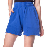 Short Feminino Over Surf Moletom Desfiado Azul