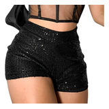 Short Feminino Roupa Verão Carnaval Cintura Alta Curto Paetê