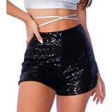 Short Feminino Roupa Verão Carnaval Cintura Alta Curto Paetê