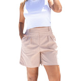 Short Feminino Social Com Bolso Linho Estilo Verão