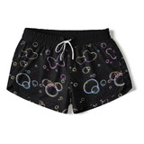 Short Feminino Tactel Minnie Mouse Bolhas Moda Praia Desenho