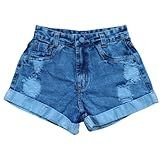 Short Jeans Barra Dobrada Short Jeans Feminino Cintura Alta (br, Cintura, 46, Slim, Regular, Azul)