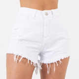 Short Jeans Branco Cintura Alta Short Hot Pant Lady Rock