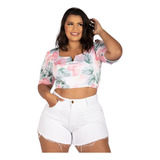 Short Jeans Branco Plus Size Barra