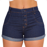 Short Jeans Feminino Cintura Alta Com Lycra Curto Hot Pants