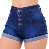 Short Jeans Feminino Cintura Alta Com