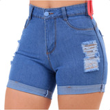Short Jeans Feminino Cintura Alta Destroyed