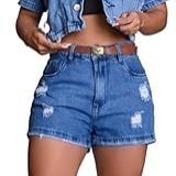 Short Jeans Feminino Com Detalhes Em Destroyed Cintura Alta Empina Bumbum