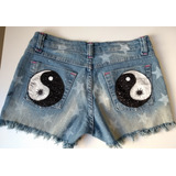 Short Jeans Feminino Customizado Pintado Yin