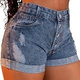 Short Jeans Feminino Marmorizado Cintura Alta 4 Botões (br, Cintura, 42, Slim, Regular, Jeans)