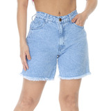 Short Jeans Feminino Cintura Alta Levanta Bumbum Com Lycra
