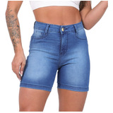Short Jeans Feminino Meia Coxa Com