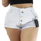 Short Jeans Franzido Cintura Alta Botões