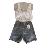 Short Jeans Paetes Tam