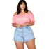 Short Jeans Plus Size Botões Colorido Desfiado Cintura Alta
